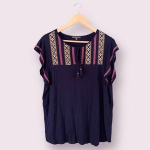 Adrianna Papell Embroidered Peasant Top